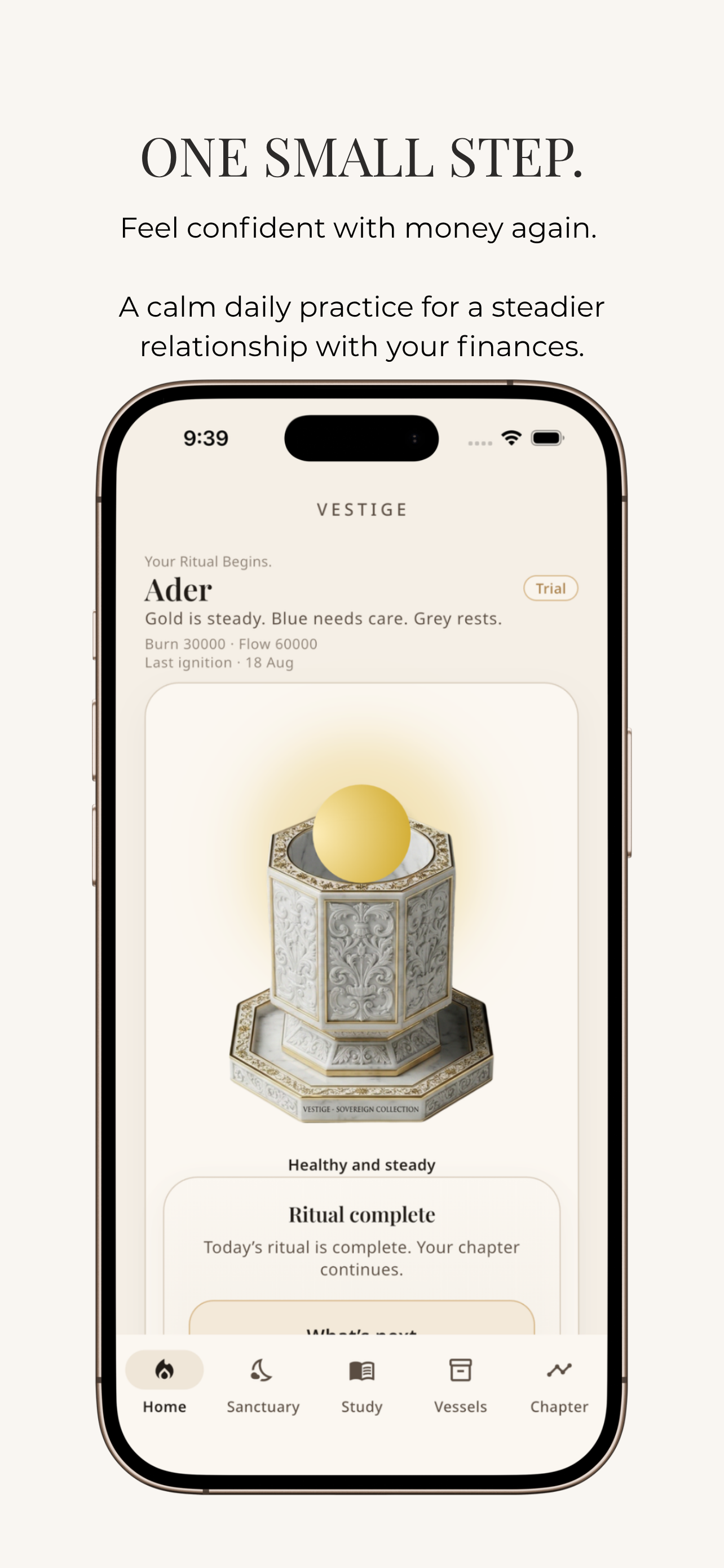 Vestige Daily Ritual screen on iPhone