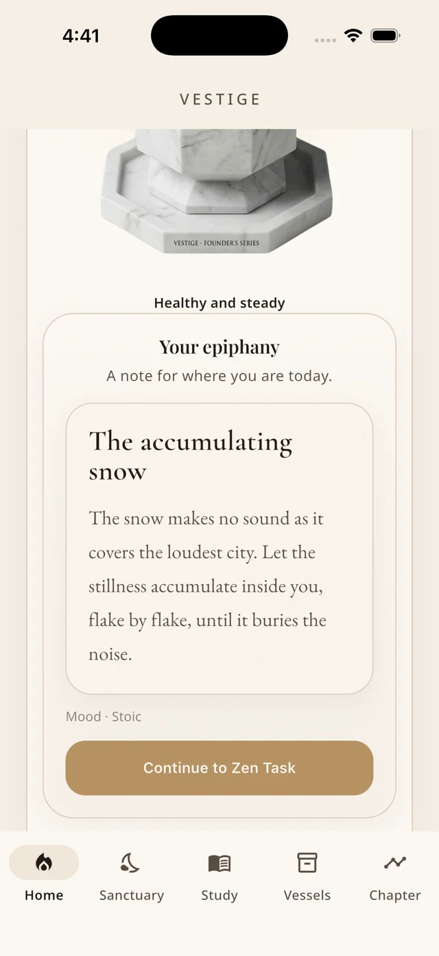 Vestige Epiphany card titled The accumulating snow
