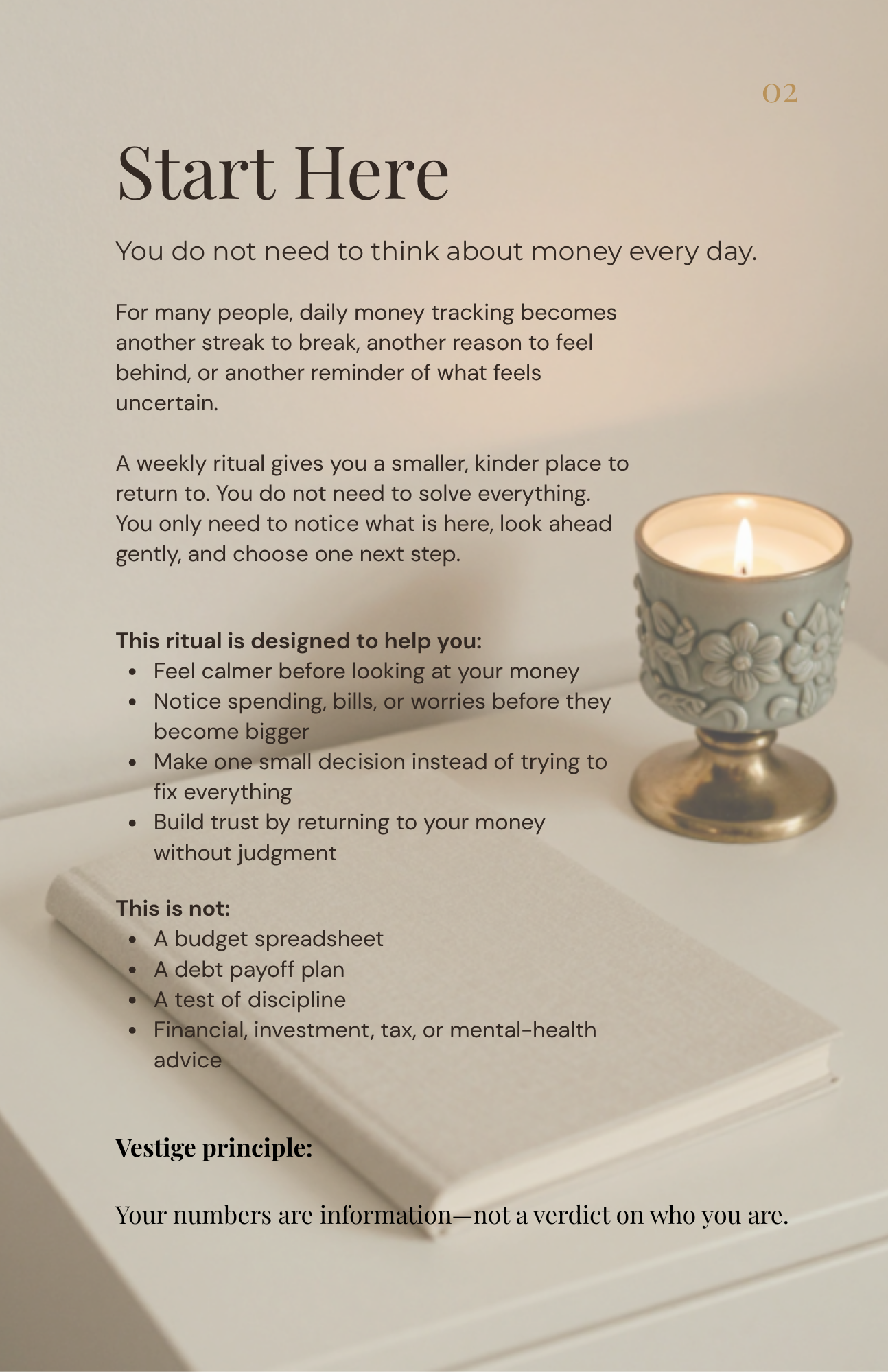 Start Here page from The Vestige Money Ritual Starter