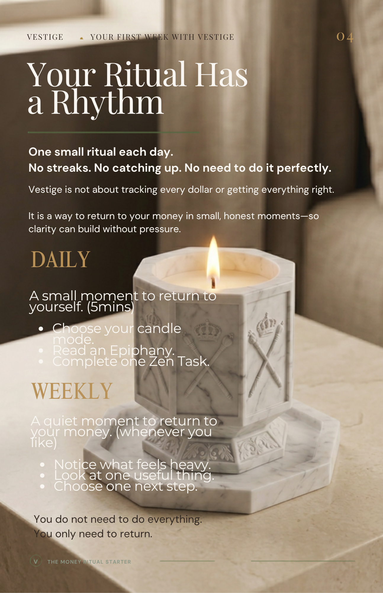 Your Ritual Has a Rhythm page from The Vestige Money Ritual Starter